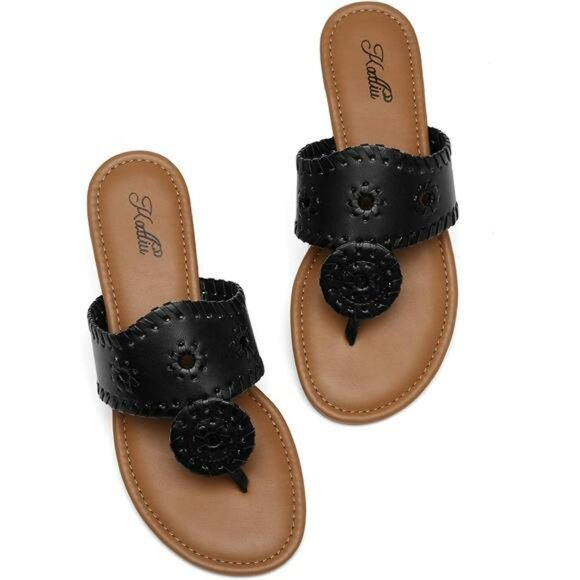 Womens Slip On Flat Sandals Dressy Thong Flip Flops Summer Slide Shoes - Picture 1 of 6